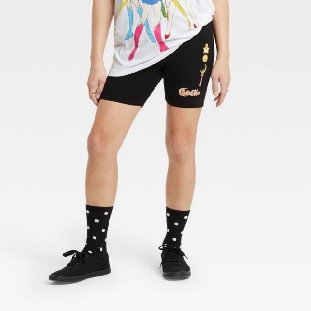Sailor Moon Graphic Black Biker Shorts Womens Size Med